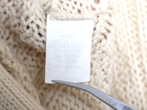 80s USA製 LAHMAR フィッシャーマン ニット カーディガン メンズ M 古着 ヴィンテージ アラン セーター 前開き 重ね着 アクリル ナチュラル