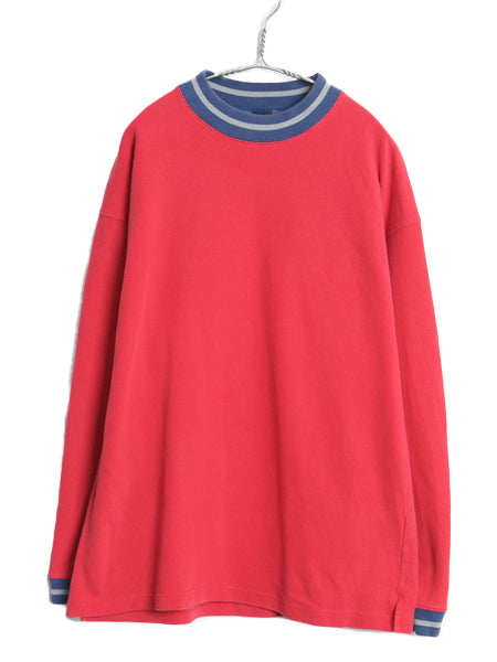 90s オールド ギャップ 鹿の子 トップス メンズ M / ロンT 長袖 Tシャツ ヘビーウェイト カットソー モックネック ゆったり リブライン 赤