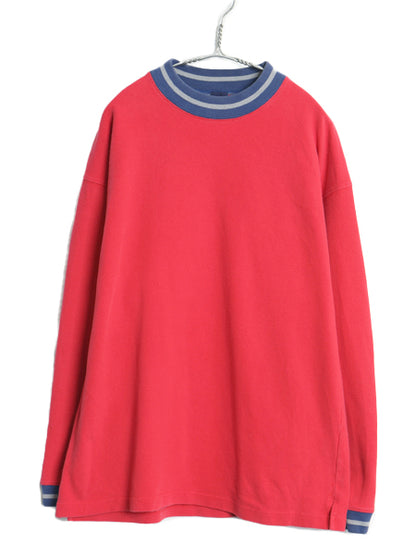 90s オールド ギャップ 鹿の子 トップス メンズ M / ロンT 長袖 Tシャツ ヘビーウェイト カットソー モックネック ゆったり リブライン 赤