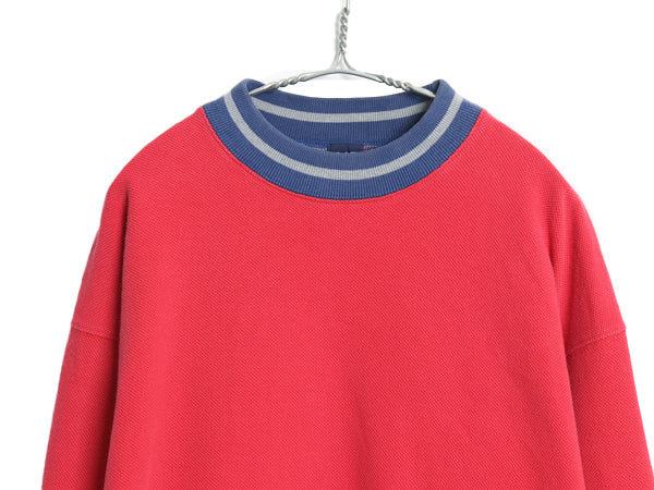 90s オールド ギャップ 鹿の子 トップス メンズ M / ロンT 長袖 Tシャツ ヘビーウェイト カットソー モックネック ゆったり リブライン 赤