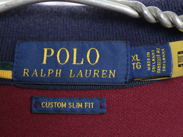 ポロ ラルフローレン 鹿の子 半袖 ポロシャツ メンズ XL / CUSTOM SLIM FIT ワンポイント ポニー 半袖シャツ ボックス エンジ 大きいサイズ