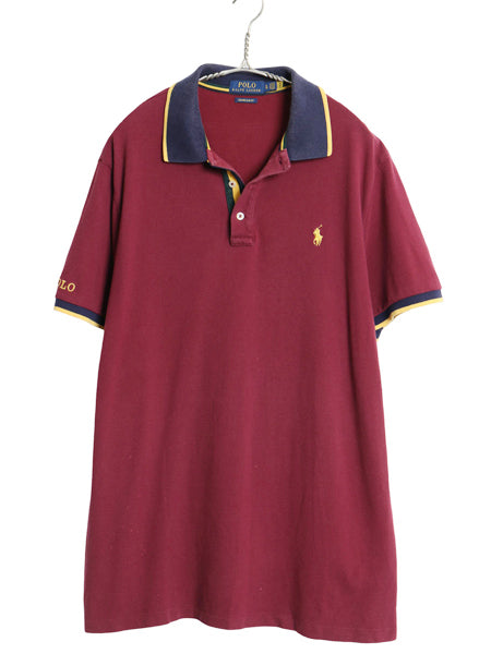 ポロ ラルフローレン 鹿の子 半袖 ポロシャツ メンズ XL / CUSTOM SLIM FIT ワンポイント ポニー 半袖シャツ ボックス エンジ 大きいサイズ