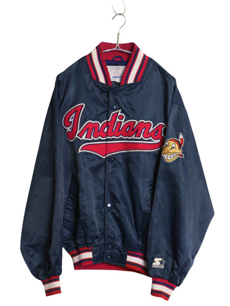 90's インディアンズ ナイロン サテン スタジャン メンズ M オールド MLB オフィシャル スターター ジャケット ブルゾン 大リーグ 当時物 