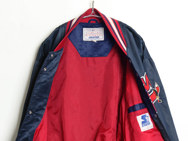 90's インディアンズ ナイロン サテン スタジャン メンズ M オールド MLB オフィシャル スターター ジャケット ブルゾン 大リーグ 当時物 