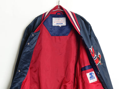 90's インディアンズ ナイロン サテン スタジャン メンズ M オールド MLB オフィシャル スターター ジャケット ブルゾン 大リーグ 当時物 