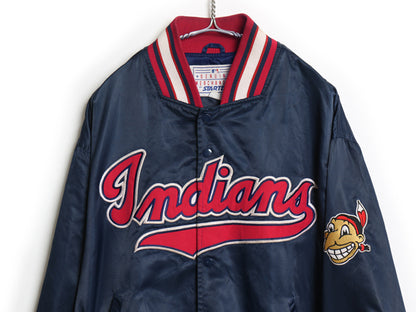 90's インディアンズ ナイロン サテン スタジャン メンズ M オールド MLB オフィシャル スターター ジャケット ブルゾン 大リーグ 当時物 
