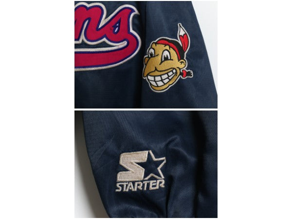 90's インディアンズ ナイロン サテン スタジャン メンズ M オールド MLB オフィシャル スターター ジャケット ブルゾン 大リーグ 当時物 