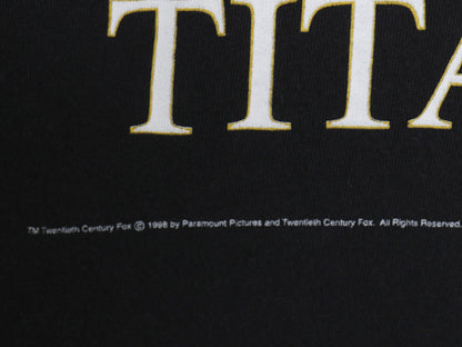 90s ★ タイタニック イラスト プリント Tシャツ メンズ レディース XL / 古着 当時物 オフィシャル 映画 ムービー ディカプリオ アート 黒