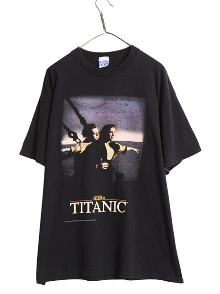 90s ★ タイタニック イラスト プリント Tシャツ メンズ レディース XL / 古着 当時物 オフィシャル 映画 ムービー ディカプリオ アート 黒