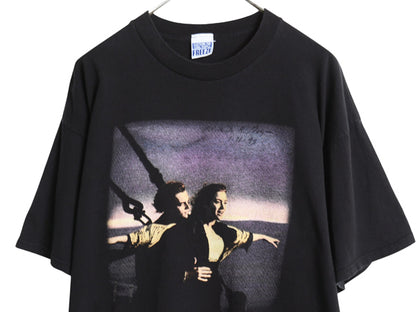 90s ★ タイタニック イラスト プリント Tシャツ メンズ レディース XL / 古着 当時物 オフィシャル 映画 ムービー ディカプリオ アート 黒