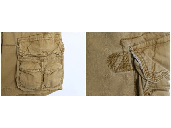 00s ポロ ラルフローレン カーゴ ショーツ メンズ 36 オールド ヴィンテージ 加工 ショートパンツ ヘリンボーン ミリタリー ノータック 茶