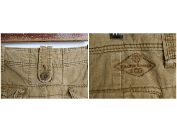 00s ポロ ラルフローレン カーゴ ショーツ メンズ 36 オールド ヴィンテージ 加工 ショートパンツ ヘリンボーン ミリタリー ノータック 茶