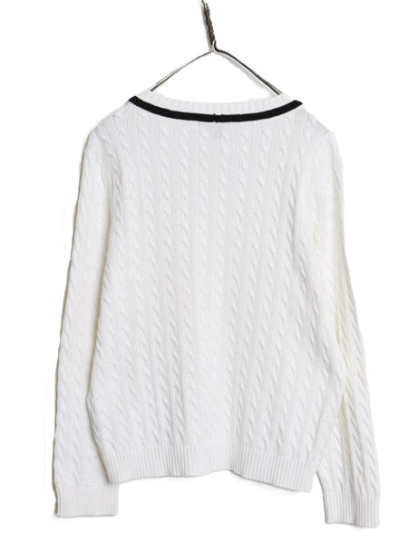 00s ローレン ラルフローレン チルデン ニット セーター レディース XL オールド Vネック ケーブル コットン ショート丈 きれいめ ゆったり