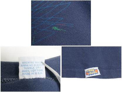 80s USA製 クレイジーシャツ サーファー イラスト プリント 半袖 Tシャツ メンズ XL 小さめ L 程 ヴィンテージ サーフ シングルステッチ 紺