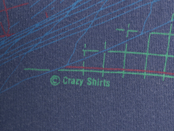 80s USA製 クレイジーシャツ サーファー イラスト プリント 半袖 Tシャツ メンズ XL 小さめ L 程 ヴィンテージ サーフ シングルステッチ 紺