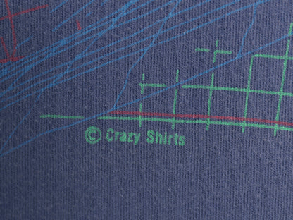 80s USA製 クレイジーシャツ サーファー イラスト プリント 半袖 Tシャツ メンズ XL 小さめ L 程 ヴィンテージ サーフ シングルステッチ 紺