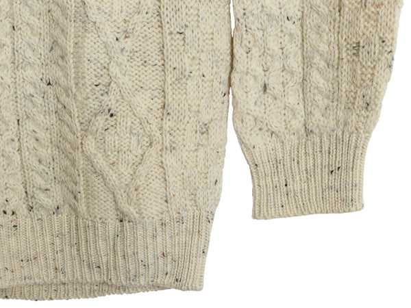 アイルランド製 aran crafts フィッシャーマン ウール ニット セーター メンズ L 古着 アラン ケーブル 長袖ニット ローゲージ ナチュラル