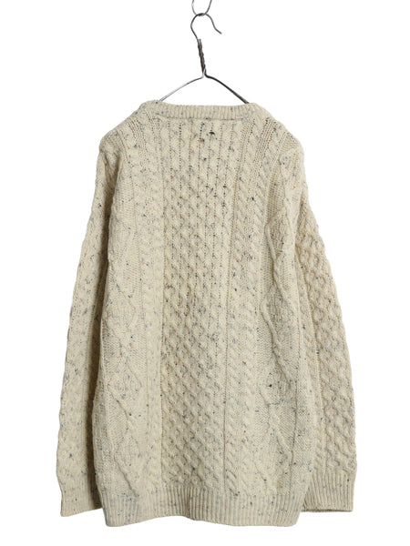 アイルランド製 aran crafts フィッシャーマン ウール ニット セーター メンズ L 古着 アラン ケーブル 長袖ニット ローゲージ ナチュラル