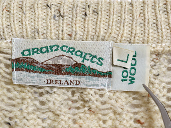 アイルランド製 aran crafts フィッシャーマン ウール ニット セーター メンズ L 古着 アラン ケーブル 長袖ニット ローゲージ ナチュラル