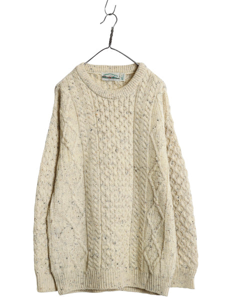 アイルランド製 aran crafts フィッシャーマン ウール ニット セーター メンズ L 古着 アラン ケーブル 長袖ニット ローゲージ ナチュラル