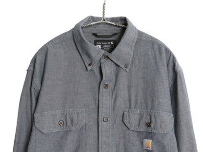 US企画 カーハート ボタンダウン 長袖 シャンブレー シャツ メンズ L / 古着 LOOSE FIT ワーク コットン ワンポイント ポケット付き ブルー