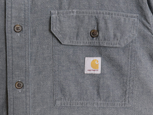 US企画 カーハート ボタンダウン 長袖 シャンブレー シャツ メンズ L / 古着 LOOSE FIT ワーク コットン ワンポイント ポケット付き ブルー