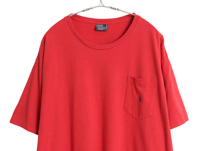 00s ポロ ラルフローレン ポケット付き 半袖 Tシャツ メンズ L 古着 オールド シングルステッチ ワンポイント ポニー 耳付き ポケT 無地 赤