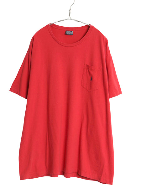 00s ポロ ラルフローレン ポケット付き 半袖 Tシャツ メンズ L 古着 オールド シングルステッチ ワンポイント ポニー 耳付き ポケT 無地 赤