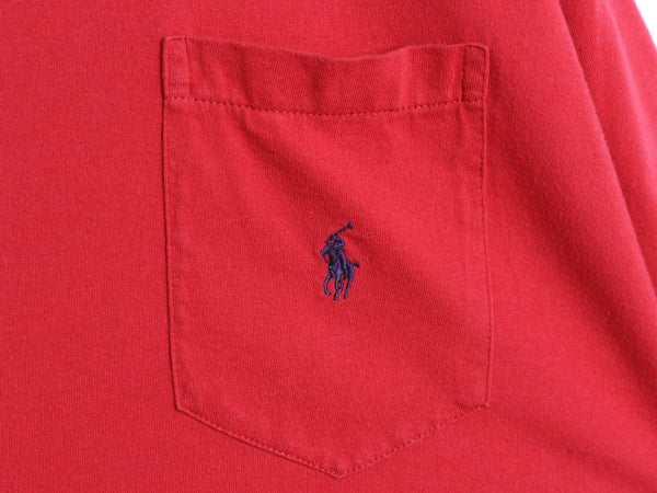 00s ポロ ラルフローレン ポケット付き 半袖 Tシャツ メンズ L 古着 オールド シングルステッチ ワンポイント ポニー 耳付き ポケT 無地 赤