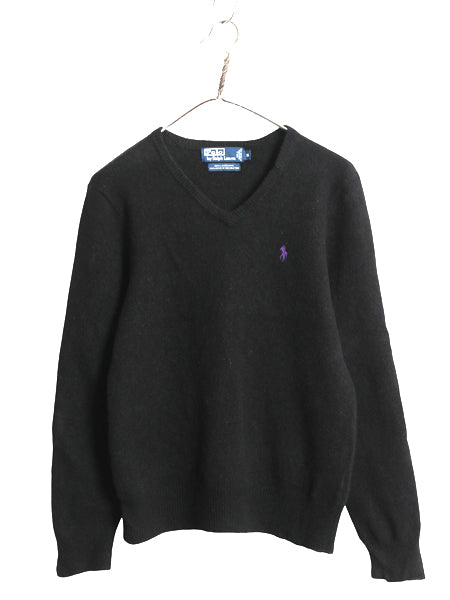 00s ポロ ラルフローレン Vネック ニット セーター メンズ レディース М / オールド ラム ウール ハイゲージ シンプル きれいめ ブラック