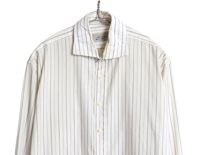80s 90s イギリス製 ★ アクアスキュータム ストライプ ドレス シャツ メンズ L / 古着 ヴィンテージ ダブルカフス フォーマル コットン 白