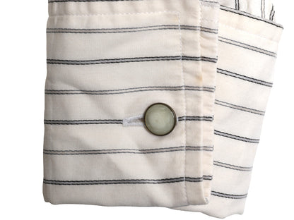 80s 90s イギリス製 ★ アクアスキュータム ストライプ ドレス シャツ メンズ L / 古着 ヴィンテージ ダブルカフス フォーマル コットン 白