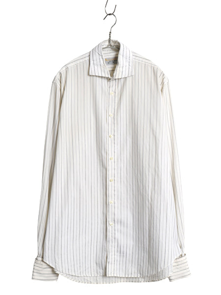 80s 90s イギリス製 ★ アクアスキュータム ストライプ ドレス シャツ メンズ L / 古着 ヴィンテージ ダブルカフス フォーマル コットン 白