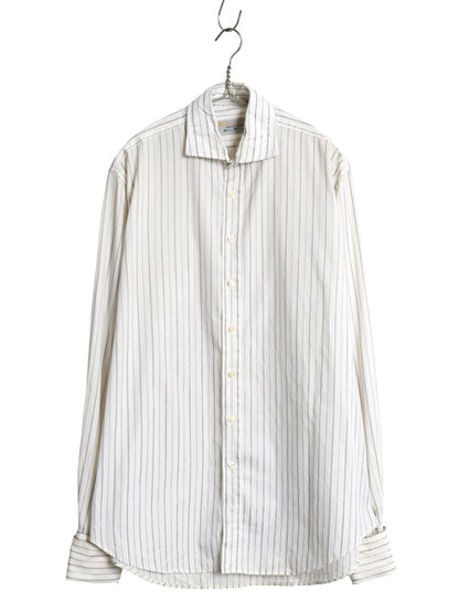 80s 90s イギリス製 ★ アクアスキュータム ストライプ ドレス シャツ メンズ L / 古着 ヴィンテージ ダブルカフス フォーマル コットン 白