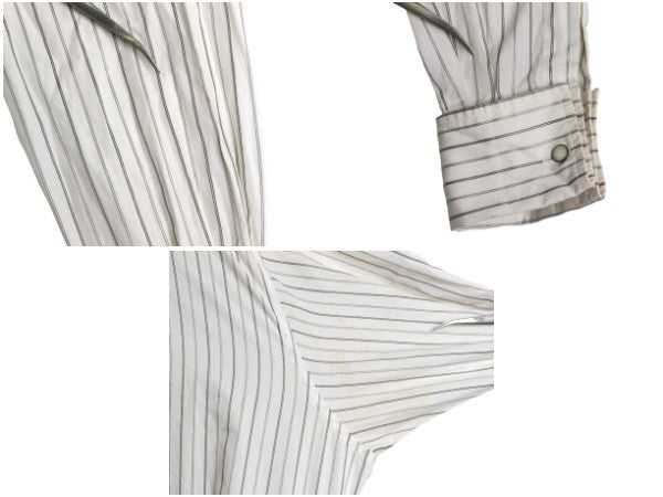 80s 90s イギリス製 ★ アクアスキュータム ストライプ ドレス シャツ メンズ L / 古着 ヴィンテージ ダブルカフス フォーマル コットン 白