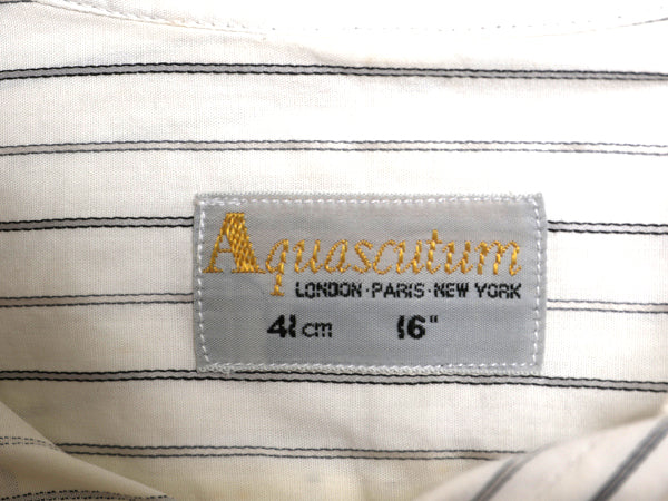 80s 90s イギリス製 ★ アクアスキュータム ストライプ ドレス シャツ メンズ L / 古着 ヴィンテージ ダブルカフス フォーマル コットン 白