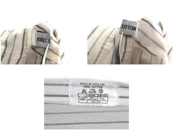 80s 90s イギリス製 ★ アクアスキュータム ストライプ ドレス シャツ メンズ L / 古着 ヴィンテージ ダブルカフス フォーマル コットン 白