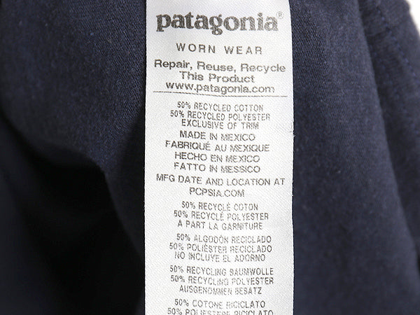 パタゴニア 両面 プリント 半袖 Tシャツ メンズ L 古着 19年製 アウトドア P6 ボックスロゴ バックプリント カットソー シンプル ネイビー