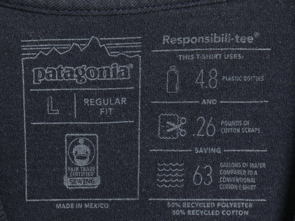 パタゴニア 両面 プリント 半袖 Tシャツ メンズ L 古着 19年製 アウトドア P6 ボックスロゴ バックプリント カットソー シンプル ネイビー