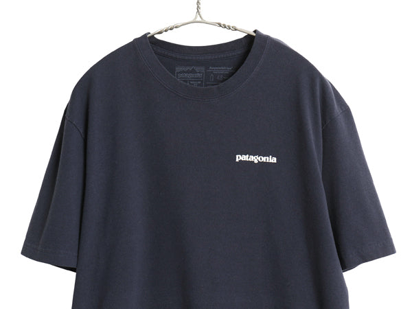 パタゴニア 両面 プリント 半袖 Tシャツ メンズ L 古着 19年製 アウトドア P6 ボックスロゴ バックプリント カットソー シンプル ネイビー