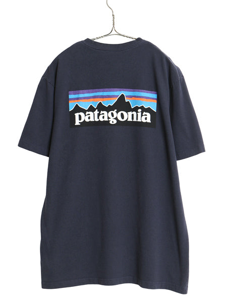 パタゴニア 両面 プリント 半袖 Tシャツ メンズ L 古着 19年製 アウトドア P6 ボックスロゴ バックプリント カットソー シンプル ネイビー