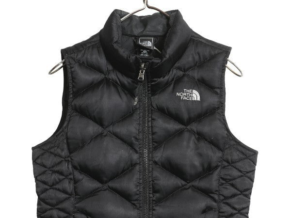 ノースフェイス ナイロン ダウン ベスト キッズ M レディース XS 程/ 古着 フルジップ キルティング 550フィル ハイネック 重ね着 ブラック