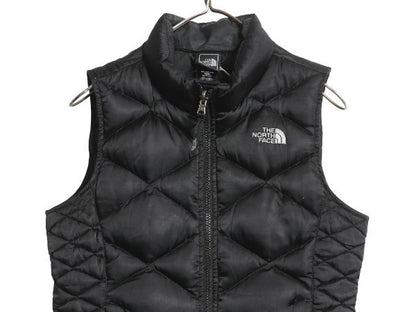 ノースフェイス ナイロン ダウン ベスト キッズ M レディース XS 程/ 古着 フルジップ キルティング 550フィル ハイネック 重ね着 ブラック