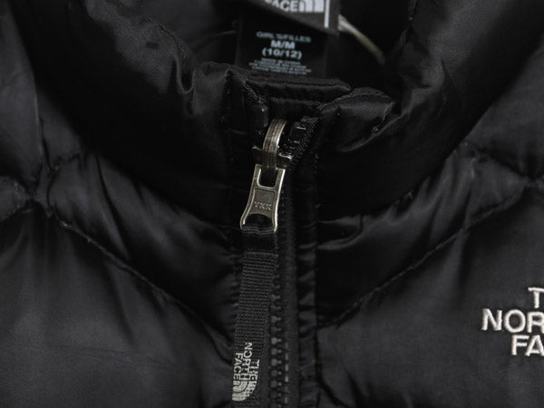 ノースフェイス ナイロン ダウン ベスト キッズ M レディース XS 程/ 古着 フルジップ キルティング 550フィル ハイネック 重ね着 ブラック