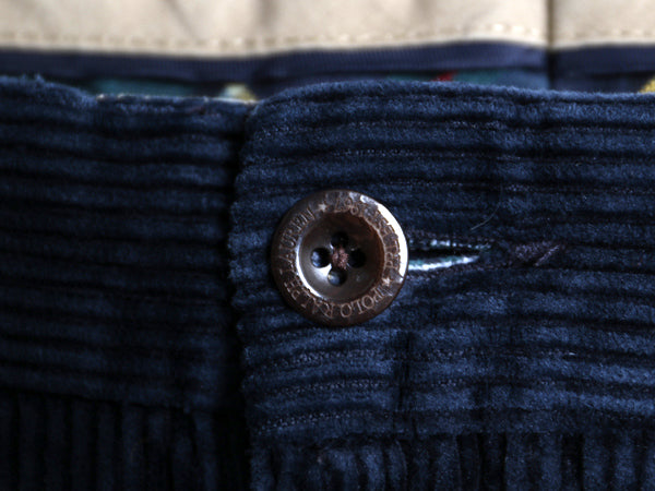 90s ポロ ラルフローレン 太畝 コーデュロイ パンツ メンズ 36 27.5 オールド スラックス ストレート ツータック ヘビーウェイト ネイビー