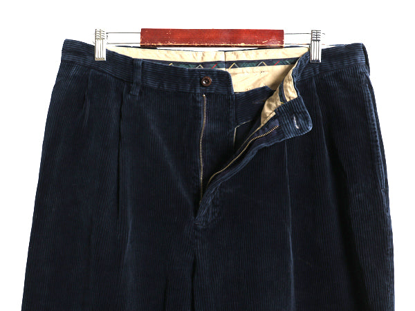 90s ポロ ラルフローレン 太畝 コーデュロイ パンツ メンズ 36 27.5 オールド スラックス ストレート ツータック ヘビーウェイト ネイビー
