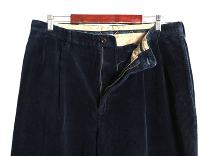 90s ポロ ラルフローレン 太畝 コーデュロイ パンツ メンズ 36 27.5 オールド スラックス ストレート ツータック ヘビーウェイト ネイビー