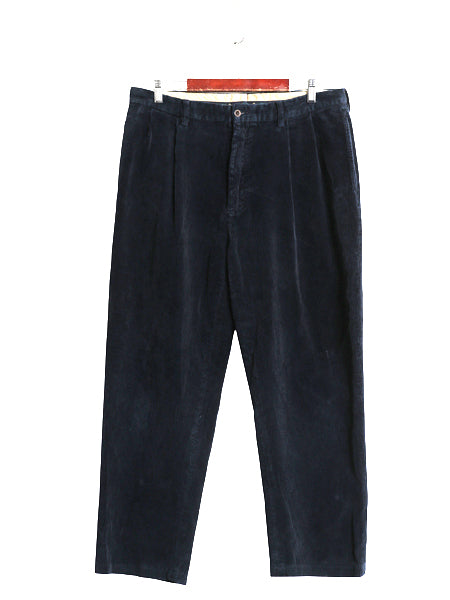 90s ポロ ラルフローレン 太畝 コーデュロイ パンツ メンズ 36 27.5 オールド スラックス ストレート ツータック ヘビーウェイト ネイビー