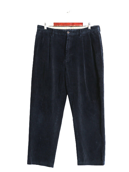 90s ポロ ラルフローレン 太畝 コーデュロイ パンツ メンズ 36 27.5 オールド スラックス ストレート ツータック ヘビーウェイト ネイビー