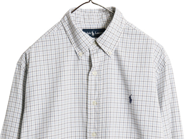 00s ラルフローレン チェック 長袖 ボタンダウン シャツ メンズ L オールド ポロ CLASSIC FIT コットン ポニー ワンポイント マルチカラー